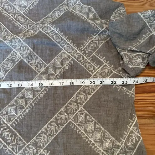 Ivy Jane Top Size M/L Gray Embroidered Peasant Blouse Boho Balloon Sleeve Mature