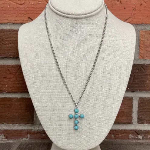 Faux Turquoise Cluster Cross and Spaced Bead Necklace Set