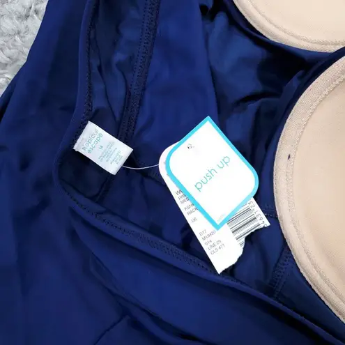 Tropical Escape Halter Tankini Swim Top Retro Push Up Bra Blue Polka Dot Size 14