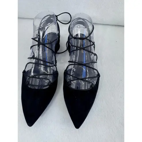 Saint Laurent Black Suede Leather Ankle Lace gladiator ballet Flats Size 37.5