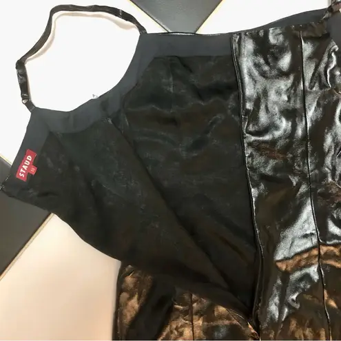 STAUD NWT Joan Yin Yang Dress Beaded Fringe Black Faux Leather Sleeveless sz 10