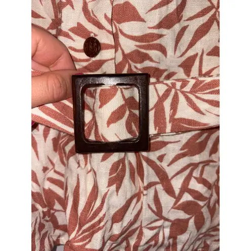 MISA Los Angeles Monteau Los Angeles Brown Leaf Print Button Front Shirt with Belt Size S