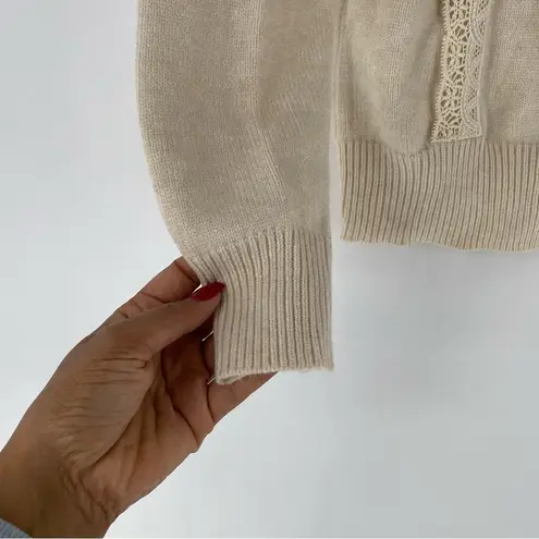 Soft Cream Knit Lace Trim Button Front Long Sleeve Cardigan Feminine Coquette