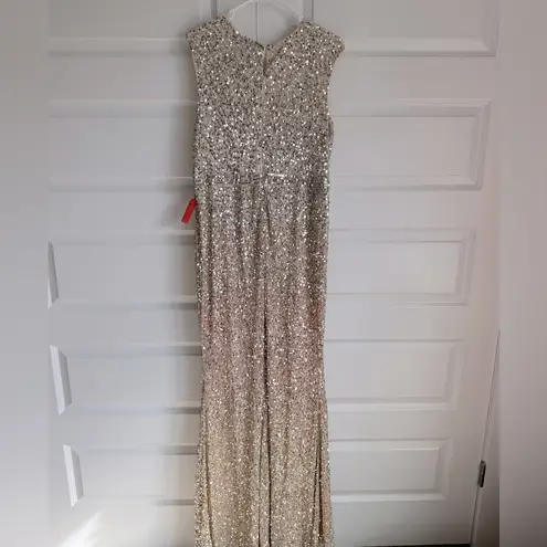 Mac Duggal 5489 Cap Sleeve Sequined High Slit Maxi Gown- NWT