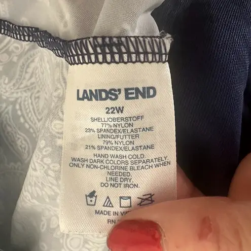 Lands' End Size 22W Paisley Floral Blue Underwire Padded Tankini Swim Top Modest