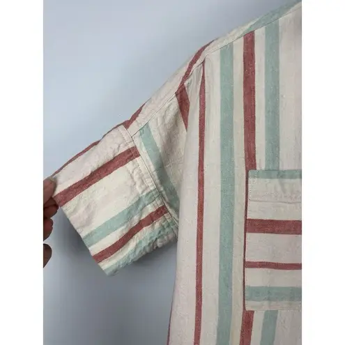 Madewell  Courier Stripe Neutral Multicolor‎ Linen Cotton Popover Dress Size XS