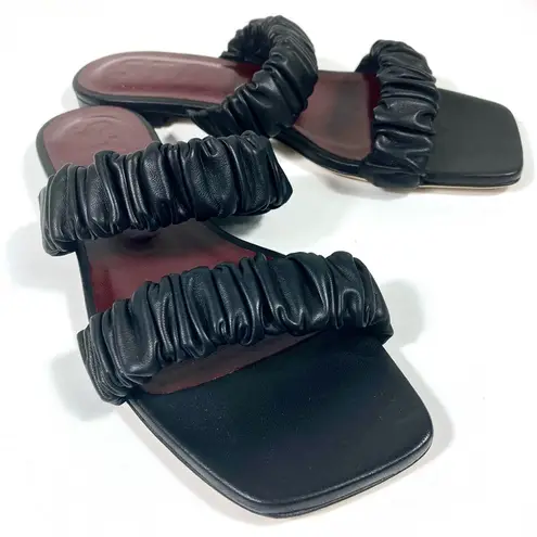 Staud Maya Ruched Slide Sandals Black EU 39 NEW Leather Double Strap Logo Size 8