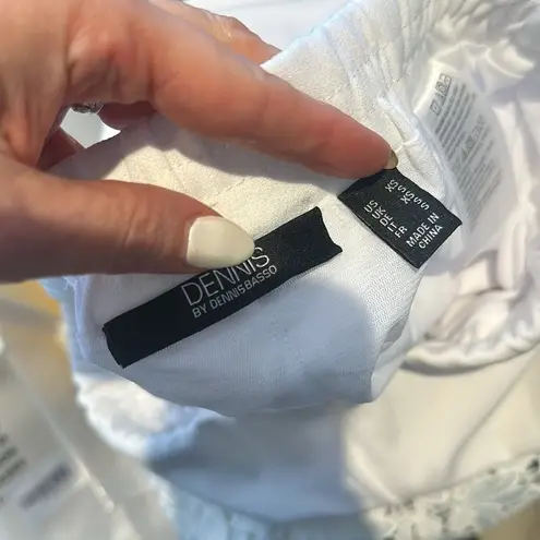 Dennis Basso Regular Luxe Crepe Slim-Leg Ankle Pants with Lace White Size XS