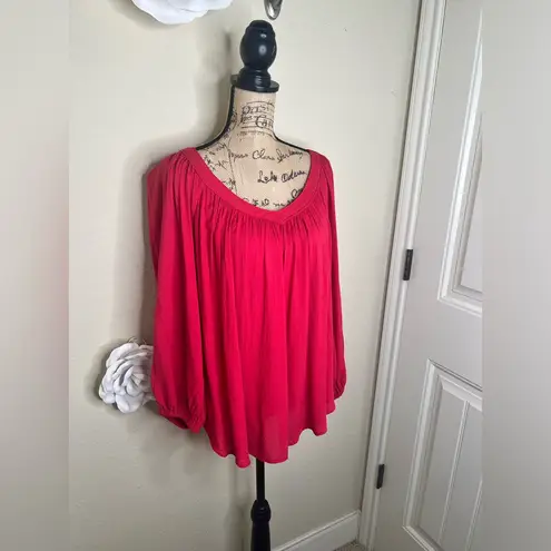 Maeve NTM: by Anthropologie Red Boho Flowy Tunic Blouse Long Sleeve V-Neck