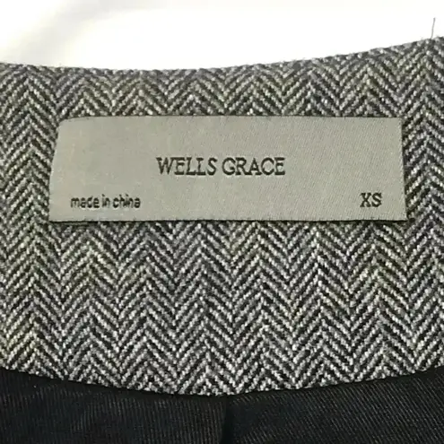 Women’s XS Wool Blend Longline Coat Herringbone Minimalist Zip Front Overcoat Gray