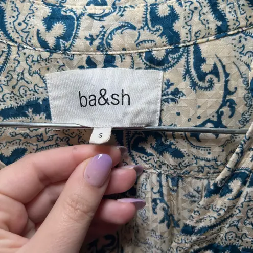 Ba&sh Paisley Print Midi Dress Blue Beige Boho Bohemian Size Small abstract bold