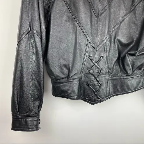 wilson's leather Vtg Y2K Wilson’s Leather Moto Cropped Jacket Sz Medium Biker Asymmetrical