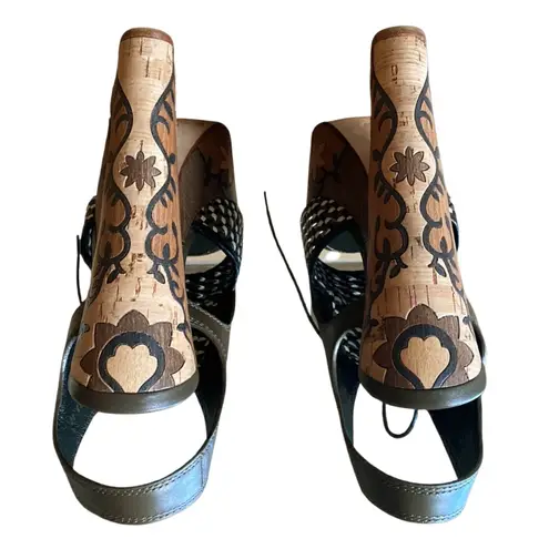 Sergio Rossi Atlantiques Platform Sandals Ankle Strap Block Weaved Brown EU 39 - Image 4