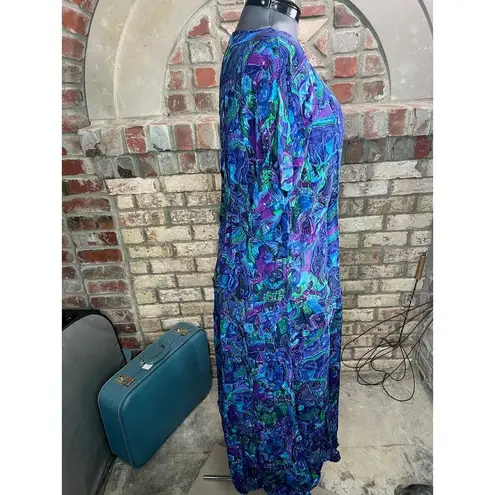 skirt set short sleeve Blouse swing skirt floral green blue purple Size L