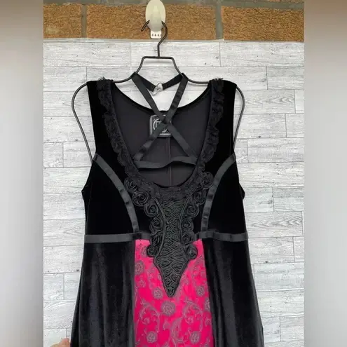 Cykxtees Sleeveless Maxi Dress Velvet Red Brocade VINTAGE 90's Y2K XL Black