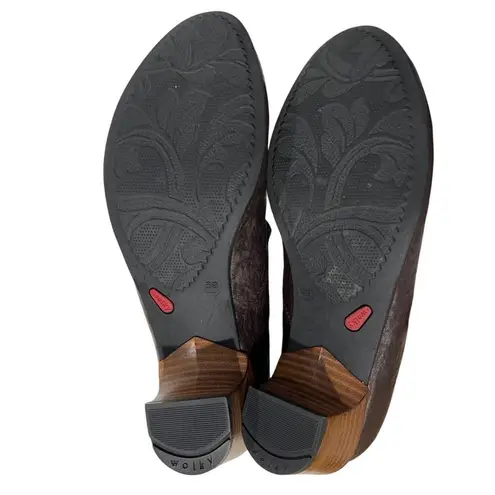 Wolky Brown Textured Leather Mary Jane Heels Size 39 US 8 Retro Twee Orthopedic