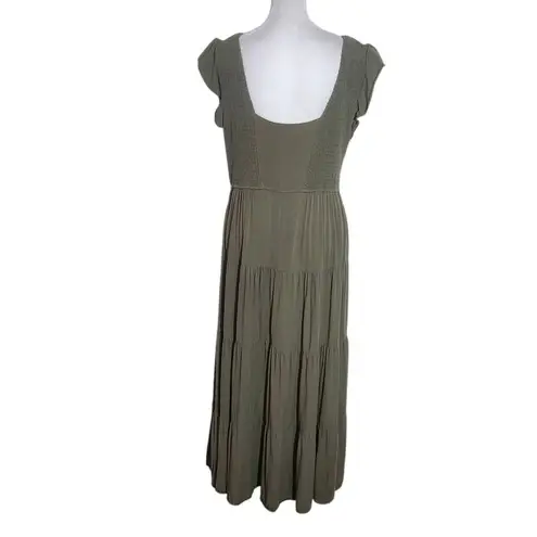Pretty Garden Olive Green Smocked Midi Dress Size Large Green Cottagecore Dress