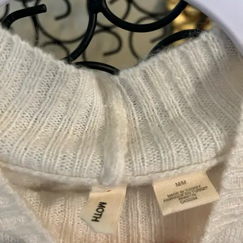 Anthropologie Moth Wool Blend Cat Sweater Miaou Turtleneck Size Medium Embroider White