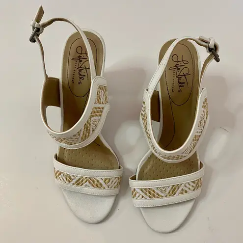 Life Stride Luna White Woven Raffia Heeled Sandals Womens 8.5