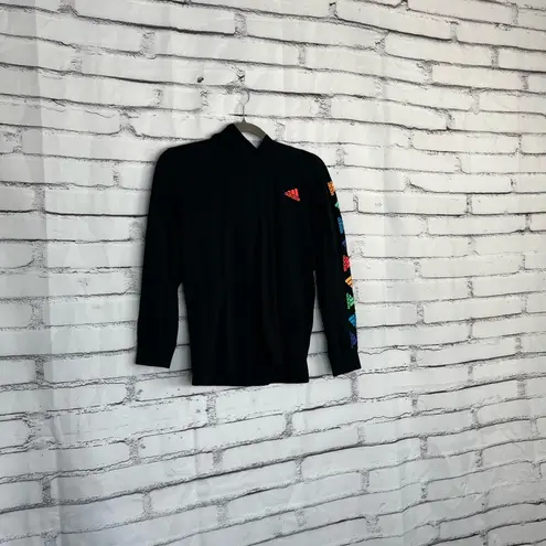 Adidas  Long Sleeve Hoodie Women’s XS Black Rainbow Logo Sleeve Cotton Pullover