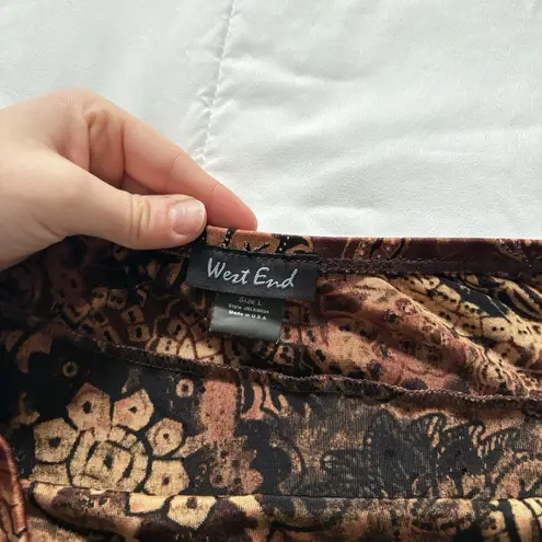 Vintage West End Skirt Womens Large Brown Floral Stretch Boho Fairy Grunge Y2K