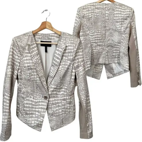 BCBGMAXAZRIA  Women's Medium Long Sleeve Snakeskin Jordyn Blazer Jacket Ivory