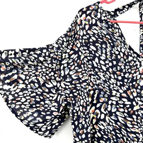 MTS size small short sleeve blouse flare sleeve colorful dot like pattern Black