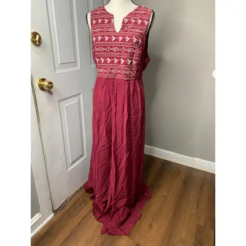City Chic Red Embroidered Sleeveless Maxi Dress Size Large Boho Cottagecore