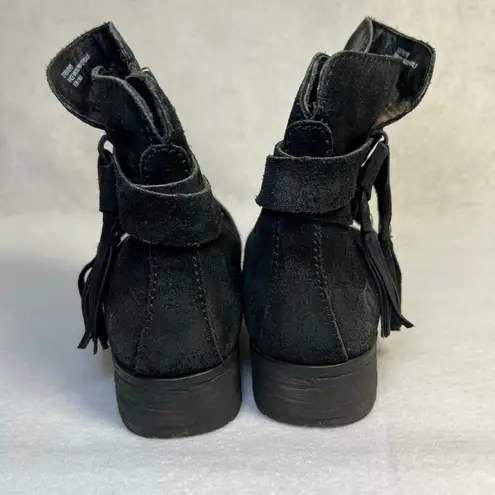 Born Eton Distressed Suede Leather Ankle Boots Tassels Black Womens Size 6.5