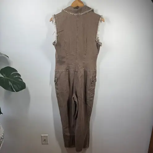 Newport News Jeanology Jump Suite Women 6 Tan Brown Western Cowboy Concert Boho