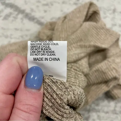 NWOT Casual Solid Ribbed Cropped Long Sleeve Shirt Tan Size L