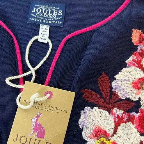 NWT Joules Jordan Notch Neck floral Embroidery Sweatshirt sz 8 Blue