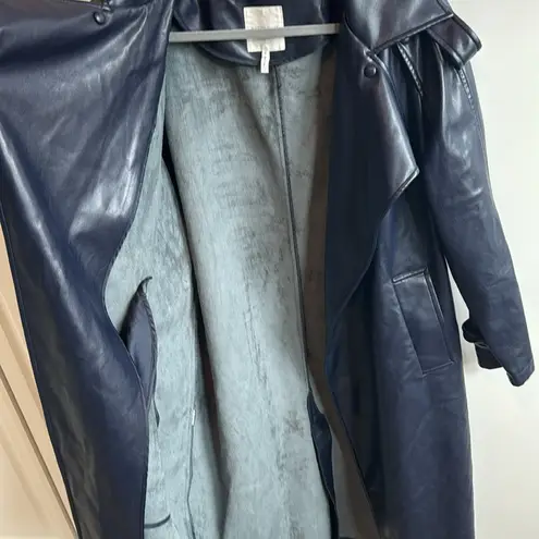 Avec Les Filles Faux Leather Navy Trench Coat