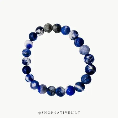 Natural Stone Crystal Stretch Bracelets Lot of 2, Sodalite & Quartz Blue