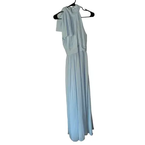 Mac Duggal Ieena Powder Blue Chiffon Mock Neckline Sleeveless Tiered Gown Size 6