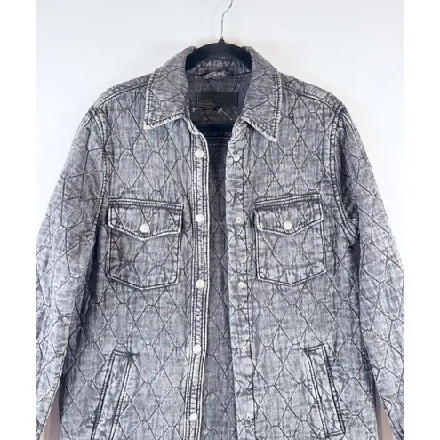 BLANKNYC Womens Jacket Gray Button Up Quilted Shacket Acid Wash Outdoor Small Black