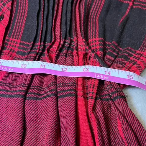 American Rag  Plaid Long Shirt/Mini Dress Womens Large Red Black Tie Waist Casual