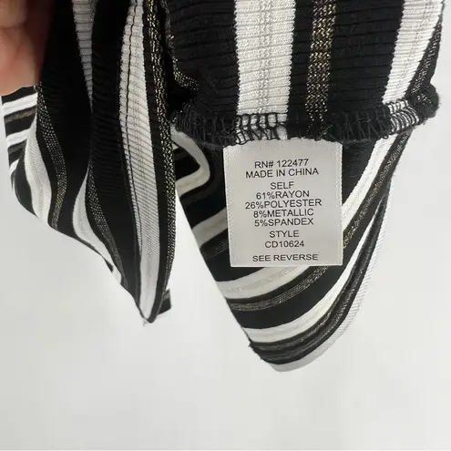 NSR Metallic Striped Ribbed Turtleneck Midi Dress Long Sleeve Stretch Size S Black