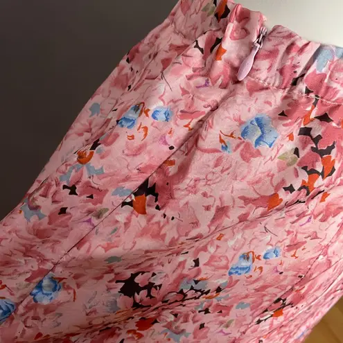 Vintage 70s Chessa Davis Skirt Maxi Hippie Floral Fringe Trim Peasant Pink Retro