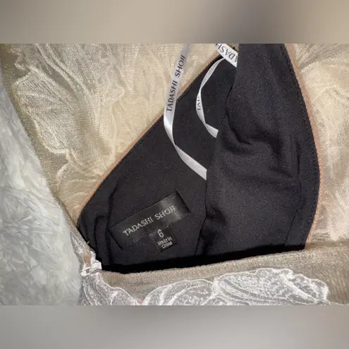 Tadashi Shoji NEW Black Ivory Floral Lace Bodice Long Sleeve Gown Sz 6