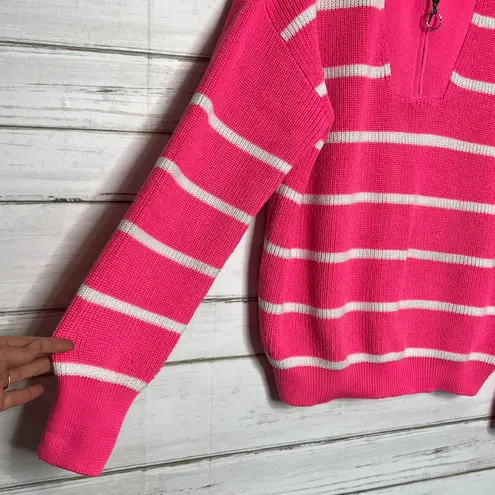 Jess Lea Jameson Quarter Zip Sweater Pink White Stripe Size Large