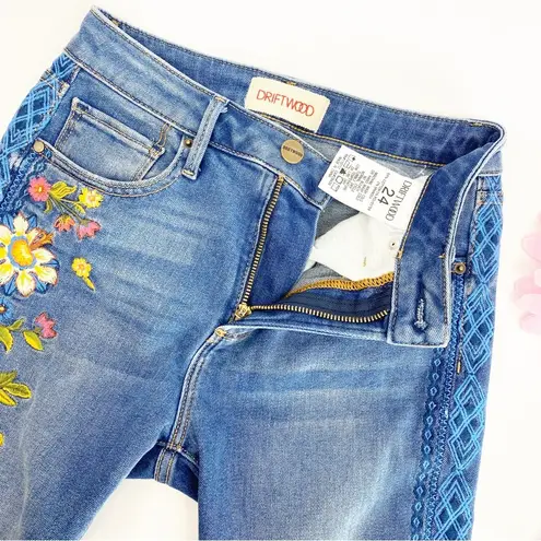 Driftwood Jackie High Rise Floral Embroidered Distressed Skinny Tulip Hem Jeans