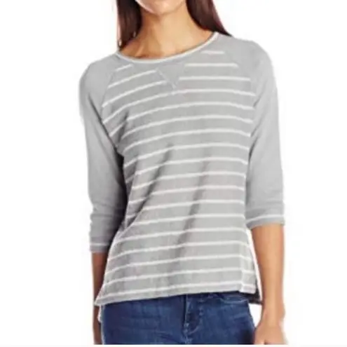 NYDJ Grey White Striped 3/4 Sleeve Sweatshirt NWT