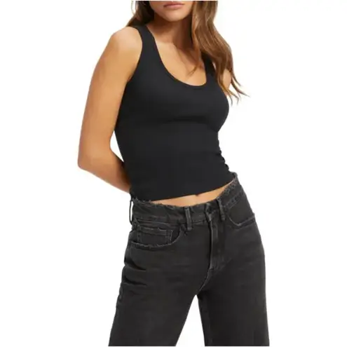 Good American  Fitted Rib Scoop Neck Tank in Black001 Size X-Small NWT
