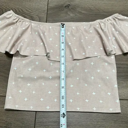 Kortni Jeane Ruffled Around Swim Top Tan White Size Small