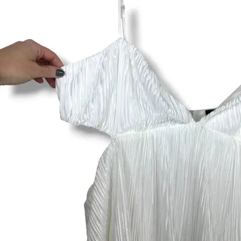 Lulus NWOT Sleek Dedication White Satin Plisse Cutout Tiered Mini Dress XXL