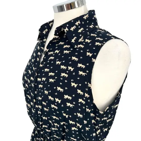 Favolook Cat Print Sleeveless Collared Shirt Dress Black Size Medium