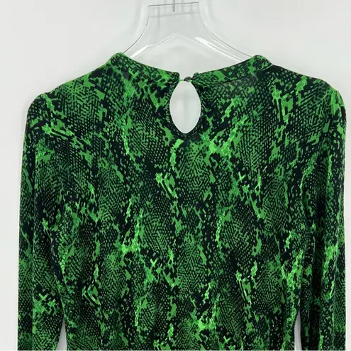 INC  crew snakeskin print beaded collar embellished pullover sweater green M