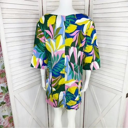 Boden Laurie Linen Tunic Dress Plum Blossom Tropical 4P Multi Color Pink