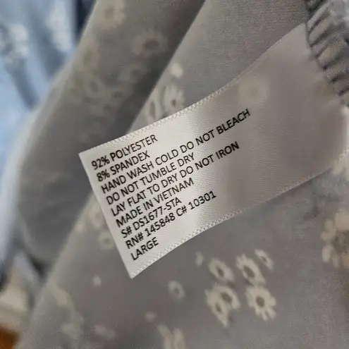 French Grey Floral Light Blue Sundress Mini Sleeveless Large Womens Lightweight